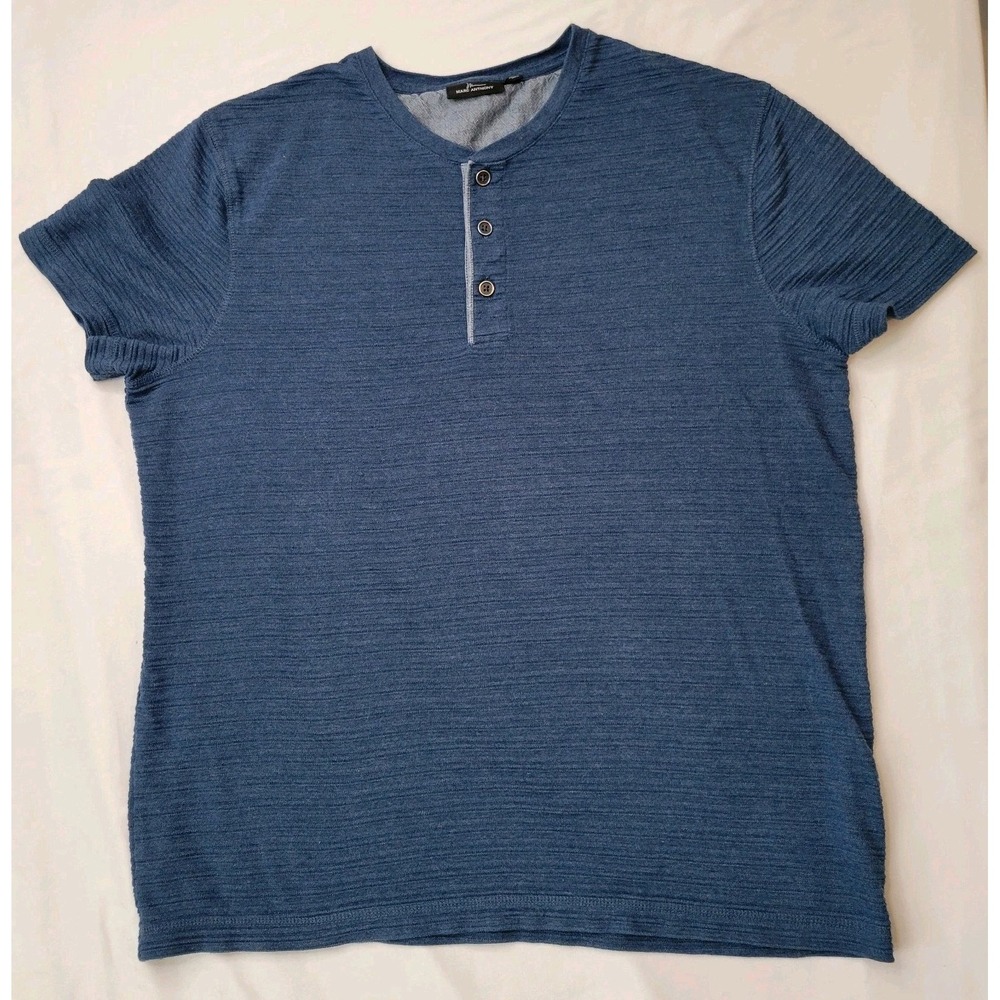 Marc Anthony Henley Shirt Mens XL Blue Slub Textured Short Sleeve Coastal Preppy